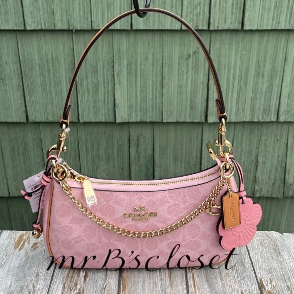 Coach Teri Shoulder Bag In Signature Canvas With Charms Powder Pink Purse